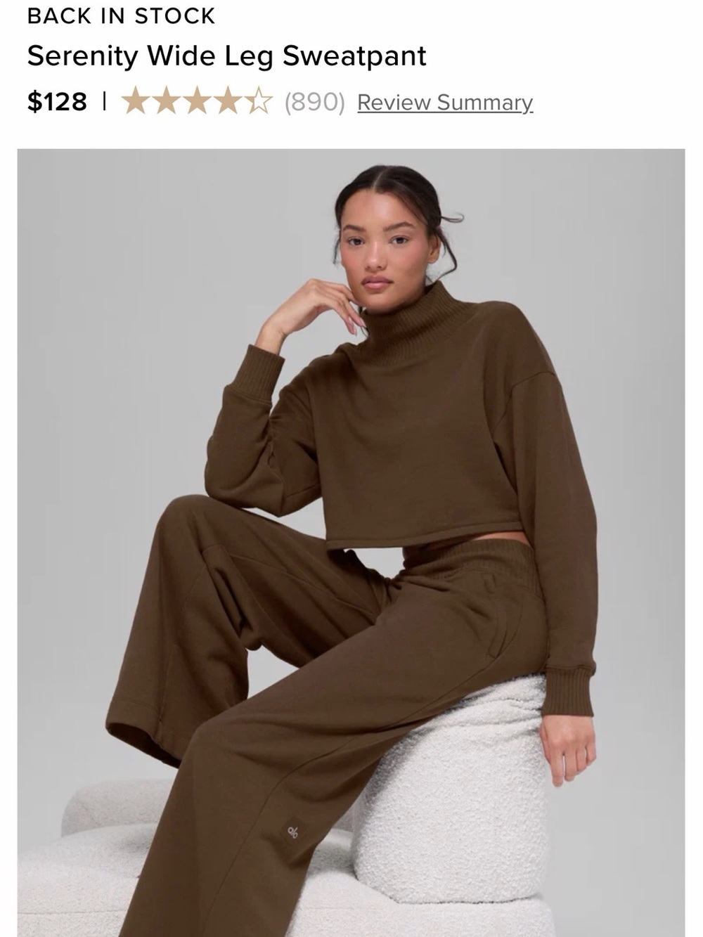 ALO Yoga Brown Rib-Waist wide leg sweat Pants
